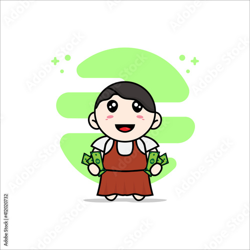 Cute girl character holding a money.