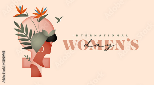 Women's Day tropical flower black woman face card