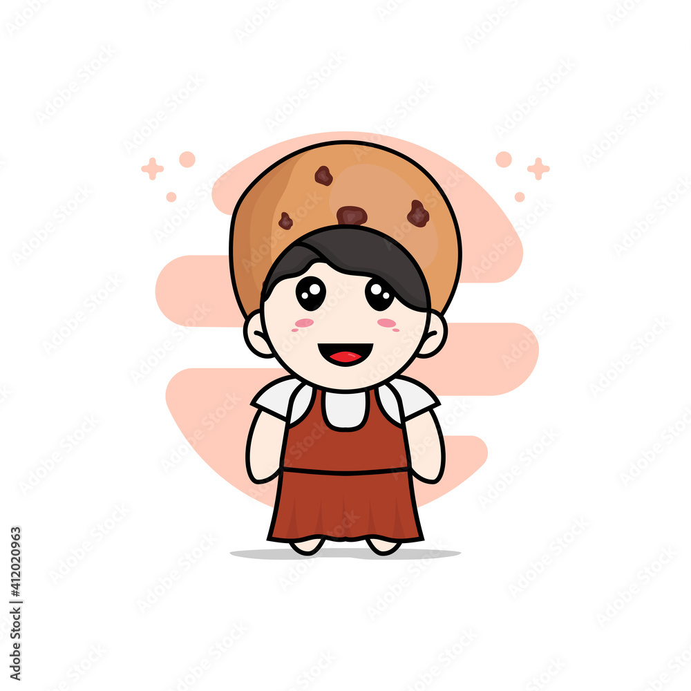 Cute girl character wearing cookies costume. Cute girl character wearing cookies costume.