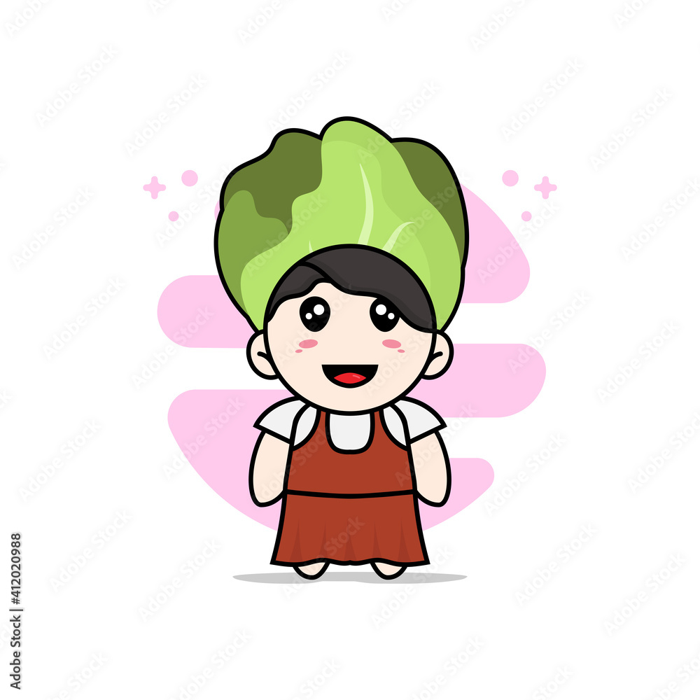Cute girl character wearing cabbage costume. Cute girl character wearing cabbage costume.