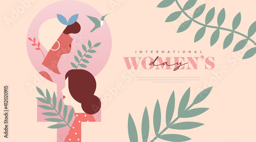 Women's Day pink women tropical leaf template