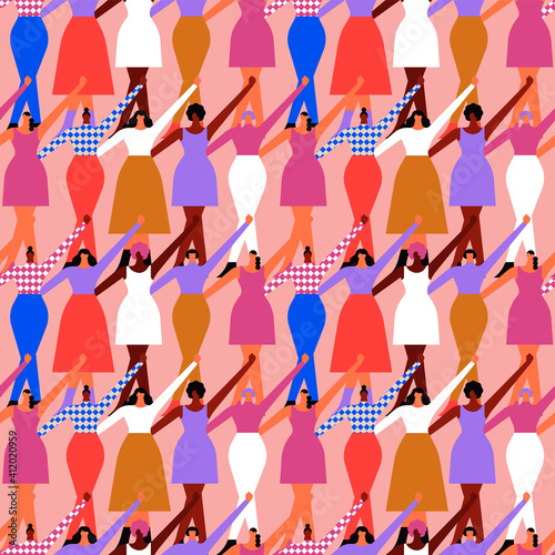 Women's Day diverse woman crowd seamless pattern