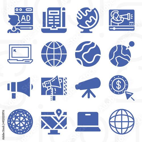 16 pack of terrestrial  filled web icons set