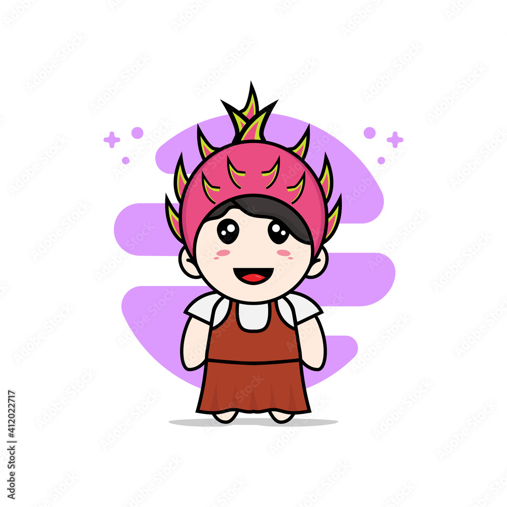 Cute girl character wearing Dragon fruit costume. Cute girl character wearing Dragon fruit costume.