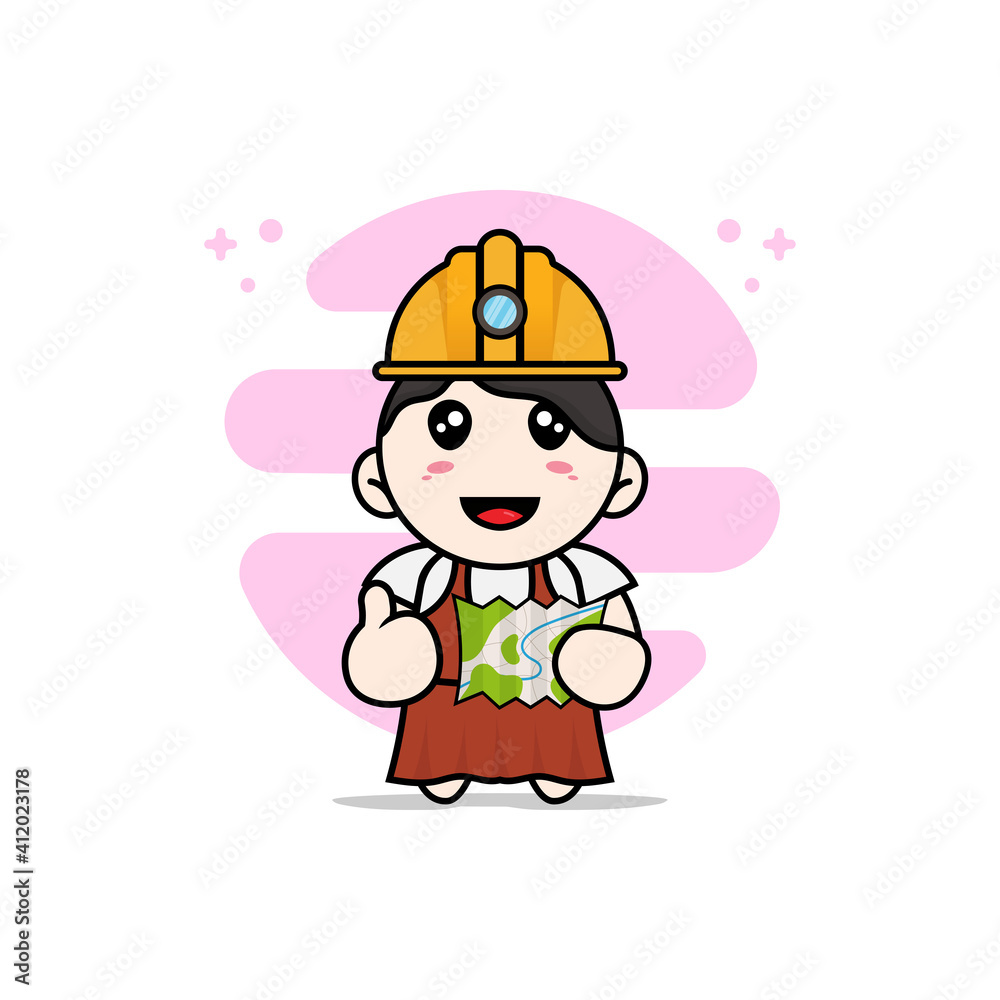 Cute girl character wearing construction worker costumes. Cute girl character wearing construction worker costumes.
