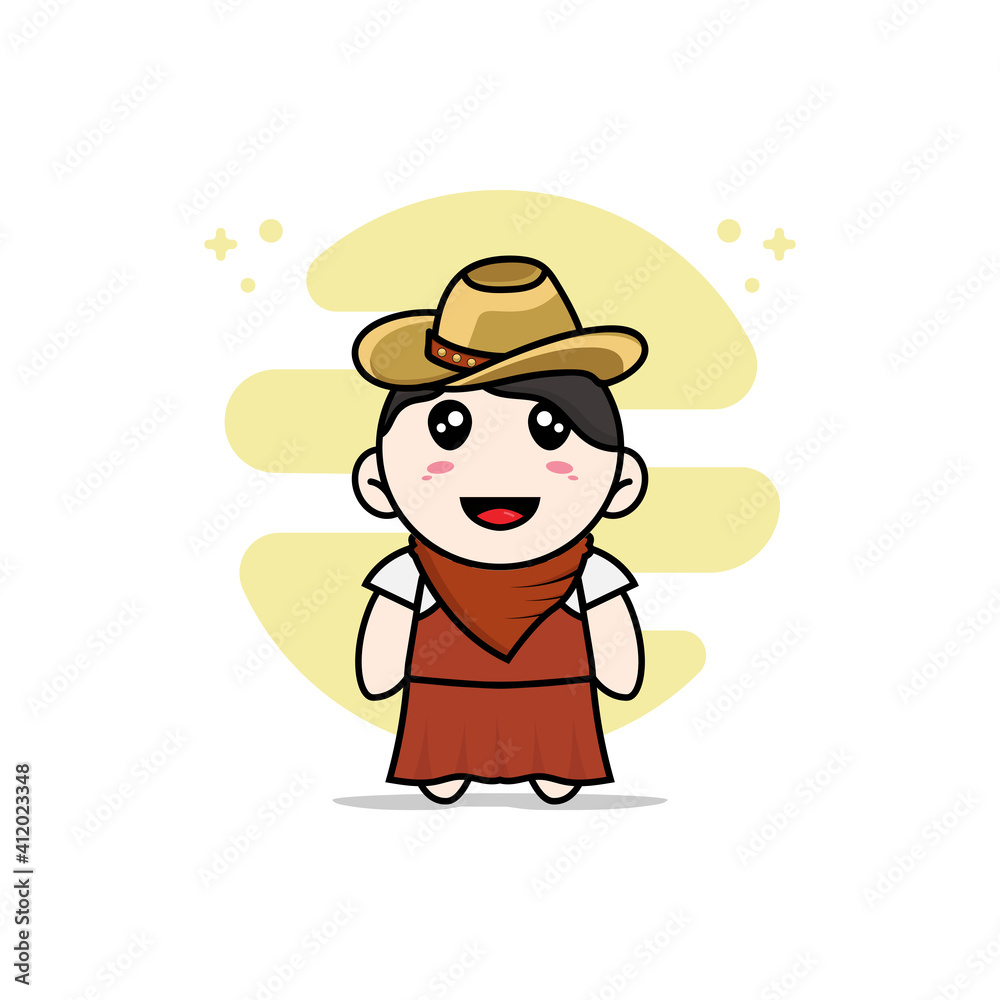 Cute girl character wearing cowboy costume.