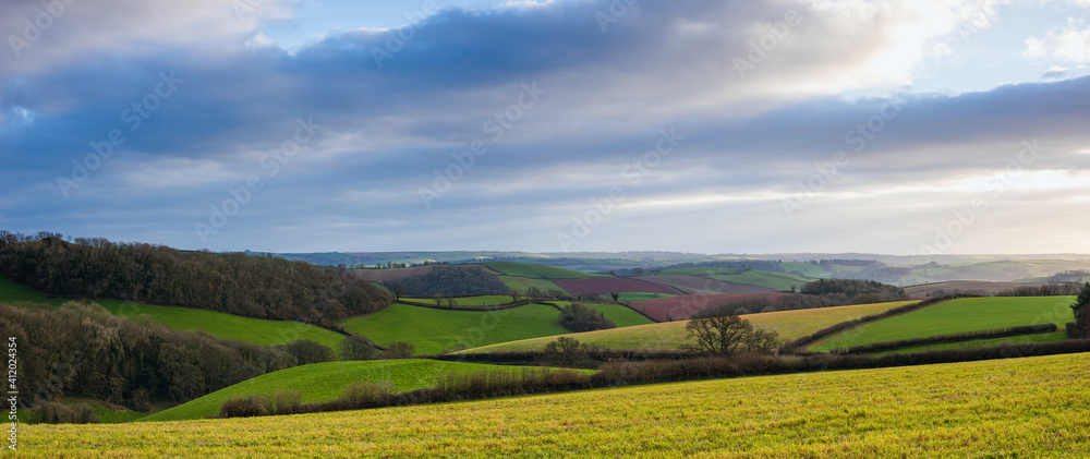 Obraz premium Fields of Berry Pomeroy Village in Devon in England in Europe