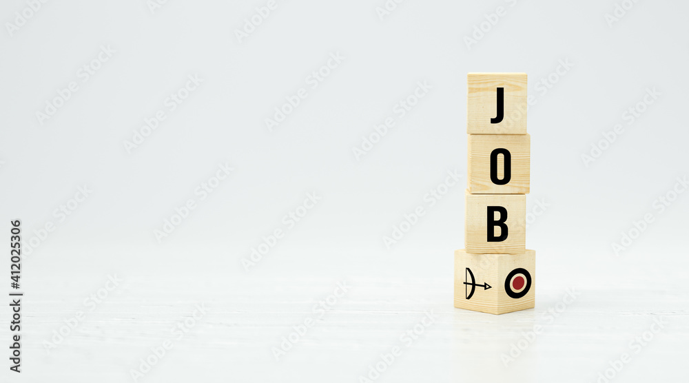cubes with message JOB and a bow and arrow icon on white background cubes with message JOB and a bow and arrow icon on white background
