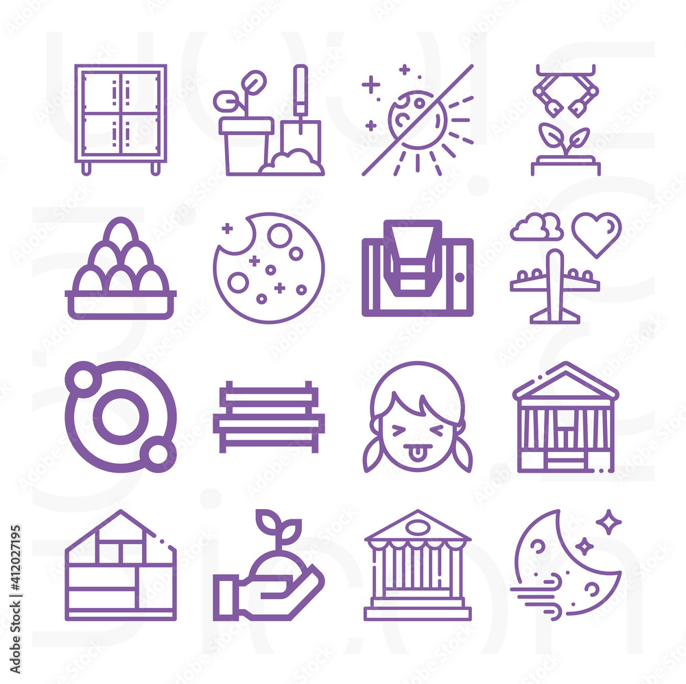 16 pack of exhibit  lineal web icons set