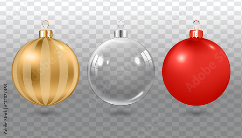 Realistic christmas balls. set of Colorful  decorations.