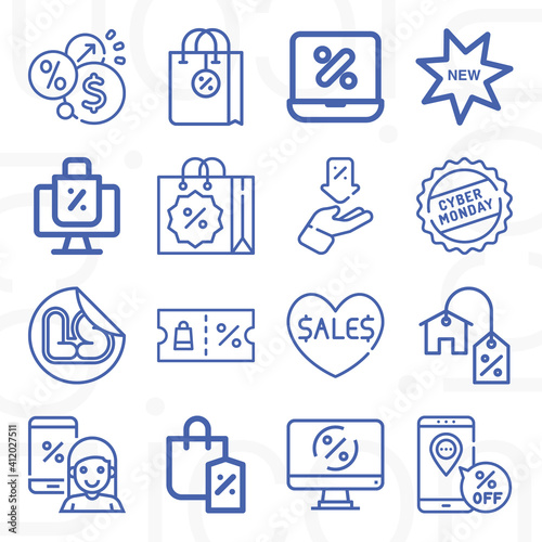 16 pack of price reduction  lineal web icons set photo