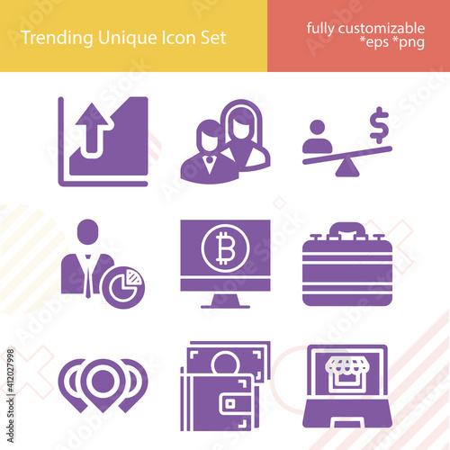 Simple set of treasury related filled icons.