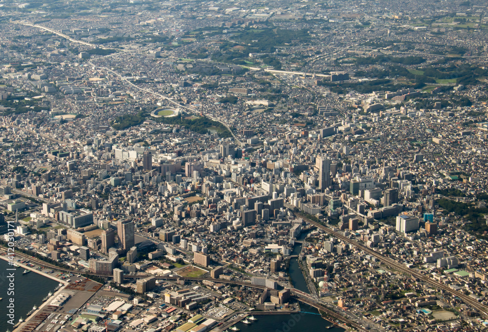 飛行機から見る東京都心風景