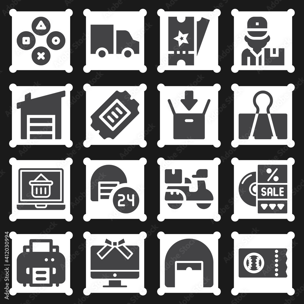 16 pack of cardboard filled web icons set 16 pack of cardboard filled web icons set