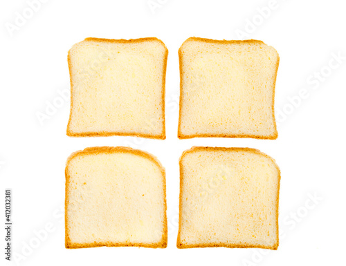 Pieces of square toast wheat bread isolated on white background.