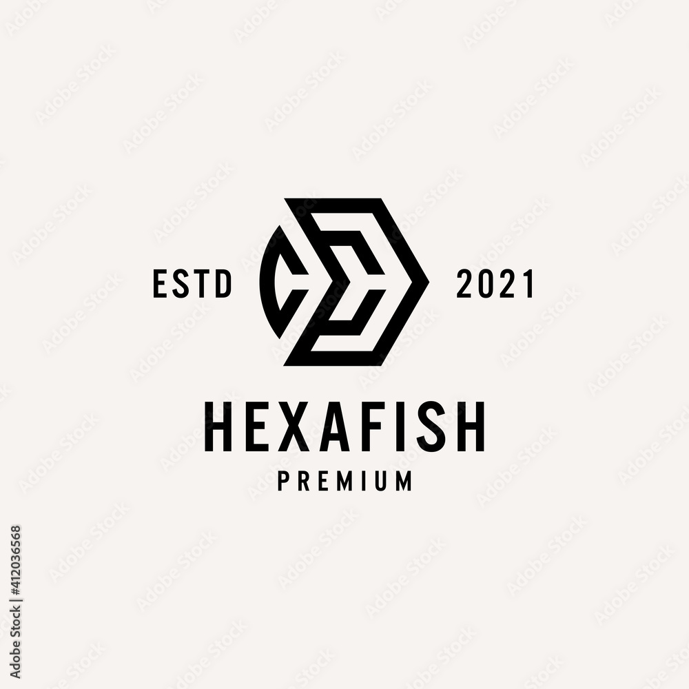 Vector Template Hexagon,Fish, Lines, Premium Vector Template Hexagon,Fish, Lines, Premium