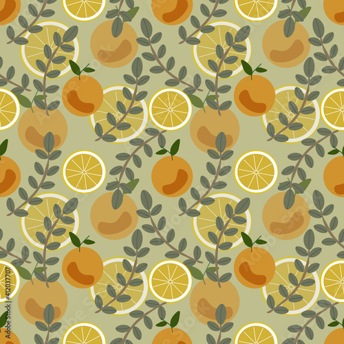 Orange dan leaves  ilustration seamless pattern.Great for textile print,fabric,wrapping paper,scrapbooking,ceramic motifs,any print.