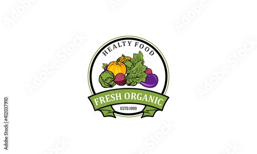Organic Fresh Product. Vector logo.Farm Fresh badge illustration. Organic product in white background