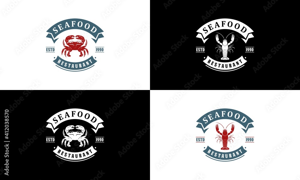 Obraz premium seafood or seafood logos complete with fresh shrimp