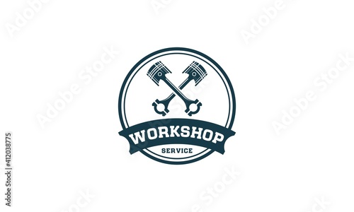 The logo of Monochrome car repair services and motorized vehicles is arranged with mechanical devices and equipment in isolated vector illustrations.