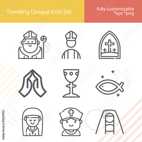 Simple set of ecclesiastical related lineal icons.