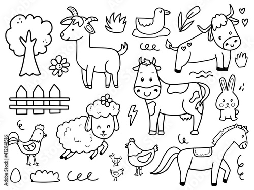 Fototapeta Naklejka Na Ścianę i Meble -  Set of cute farm animal illustration drawing cartoon for kids and baby