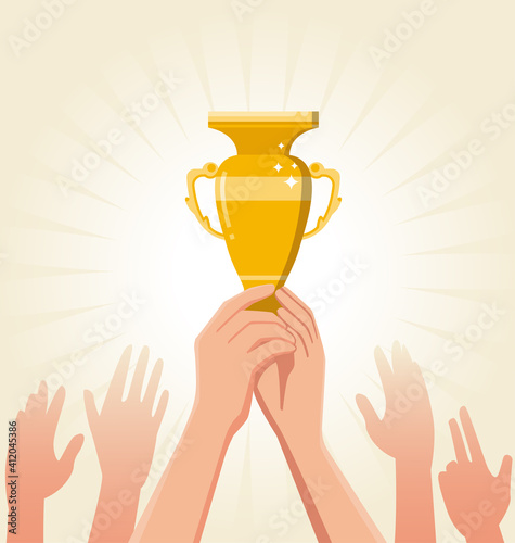 hand,of,the,person,with,a,sports,cup,on,background,bright,sky,the other hand are drawn to it