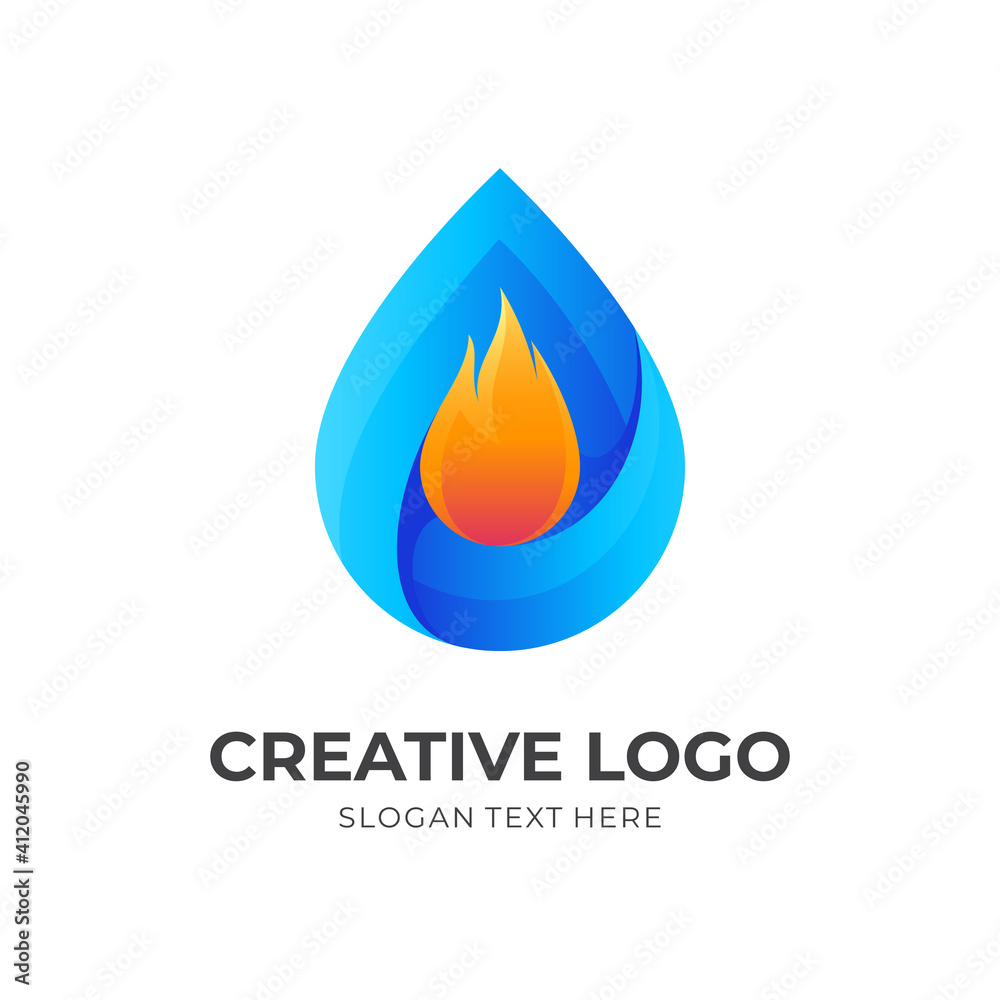 water fire logo, water and water, combination logo with 3d blue and yellow color style water fire logo, water and water, combination logo with 3d blue and yellow color style