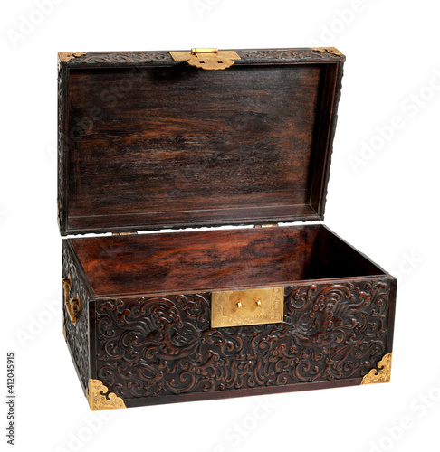 Wood box ornate with clipping path.