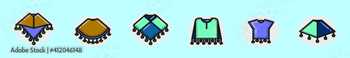 set of poncho cartoon icon design template with various models. vector illustration isolated on blue background