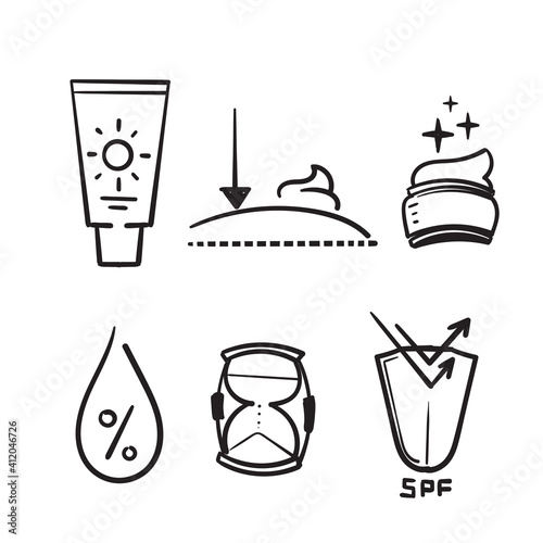 hand drawn doodle skin care icon related collection vector isolated