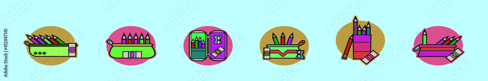 Obraz premium set of pencil case cartoon icon design template with various models. vector illustration isolated on blue background