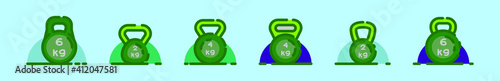 set of kettle bell cartoon icon design template with various models. vector illustration isolated on blue background