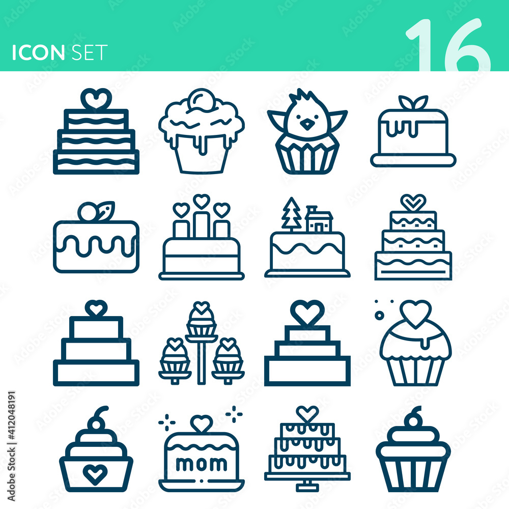 Simple set of 16 icons related to home baking Simple set of 16 icons related to home baking