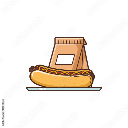 Illustration of Hot dog Takeout, Hot dog and food bag - vector illustration design - Food Logo - Food Illustration - Fast food Illustration