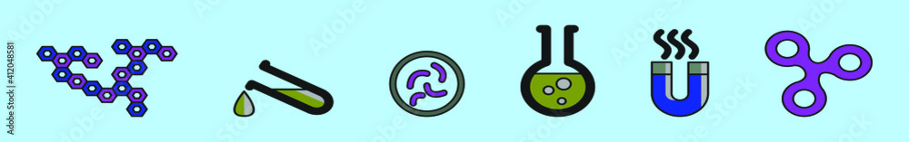 set of nano technology cartoon icon design template with various models. vector illustration isolated on blue background set of nano technology cartoon icon design template with various models. vector illustration isolated on blue background