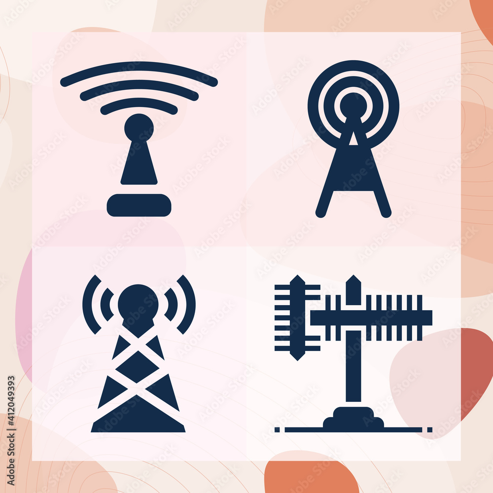 Simple set of transmitting aerial related filled icons Simple set of transmitting aerial related filled icons