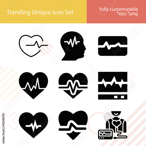 Simple set of cardiogram related filled icons.
