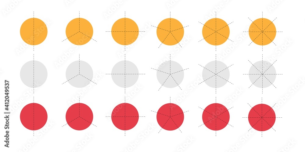 Pie chart set vector design. Vector circle with 2,3,4,5,6,7,8 sections ...