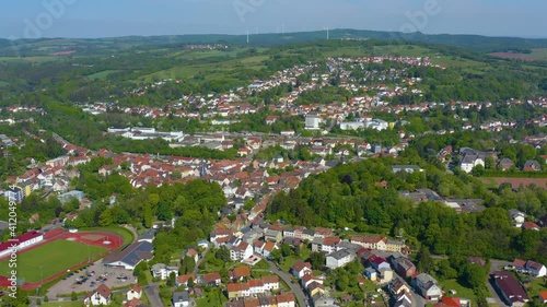 Aerial view around the city Ottweiler in Germany on a sunny spring day

 photo