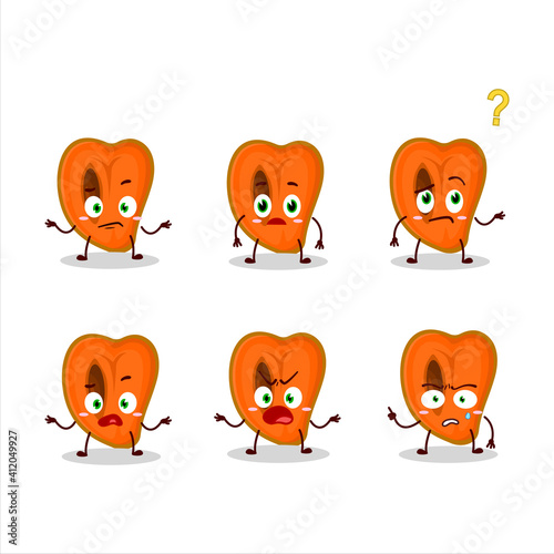 Cartoon character of slice of zapote with what expression