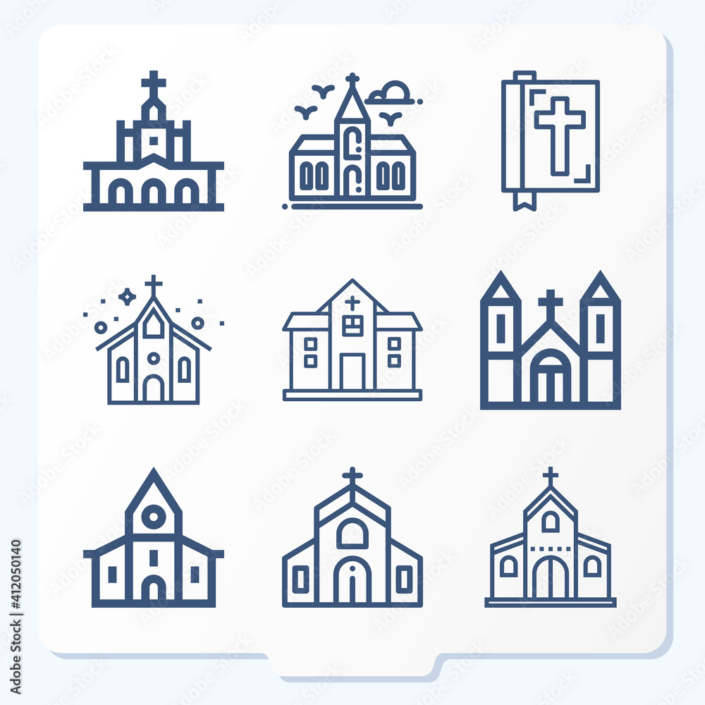 Simple set of 9 icons related to religious service