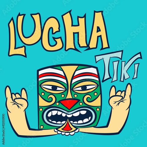 Illustration vector mexican wrestler pose and text with background for fashion design
