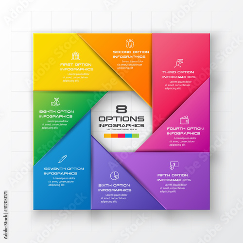 Business infographics template 8 steps with square,Element for design invitations,Vector illustration.