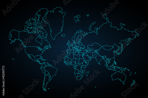 Map of World,Green map on dark background of map of World symbol for your web site design map. Vector illustration eps 10.