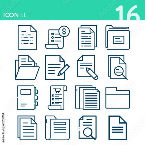 Simple set of 16 icons related to nach