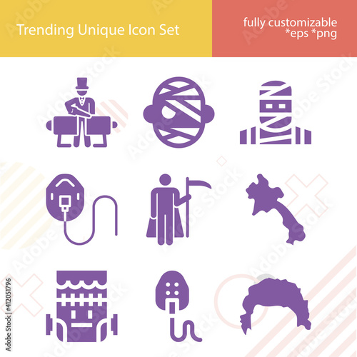 Simple set of costume related filled icons.