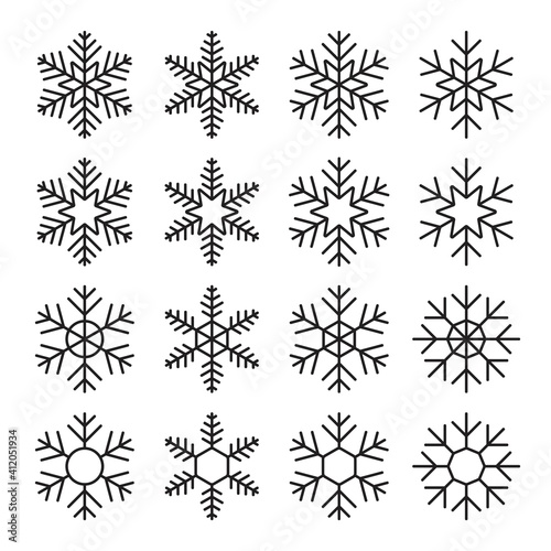 Icon set of snowflake. Icons in line style. Winter flat vector elements.
