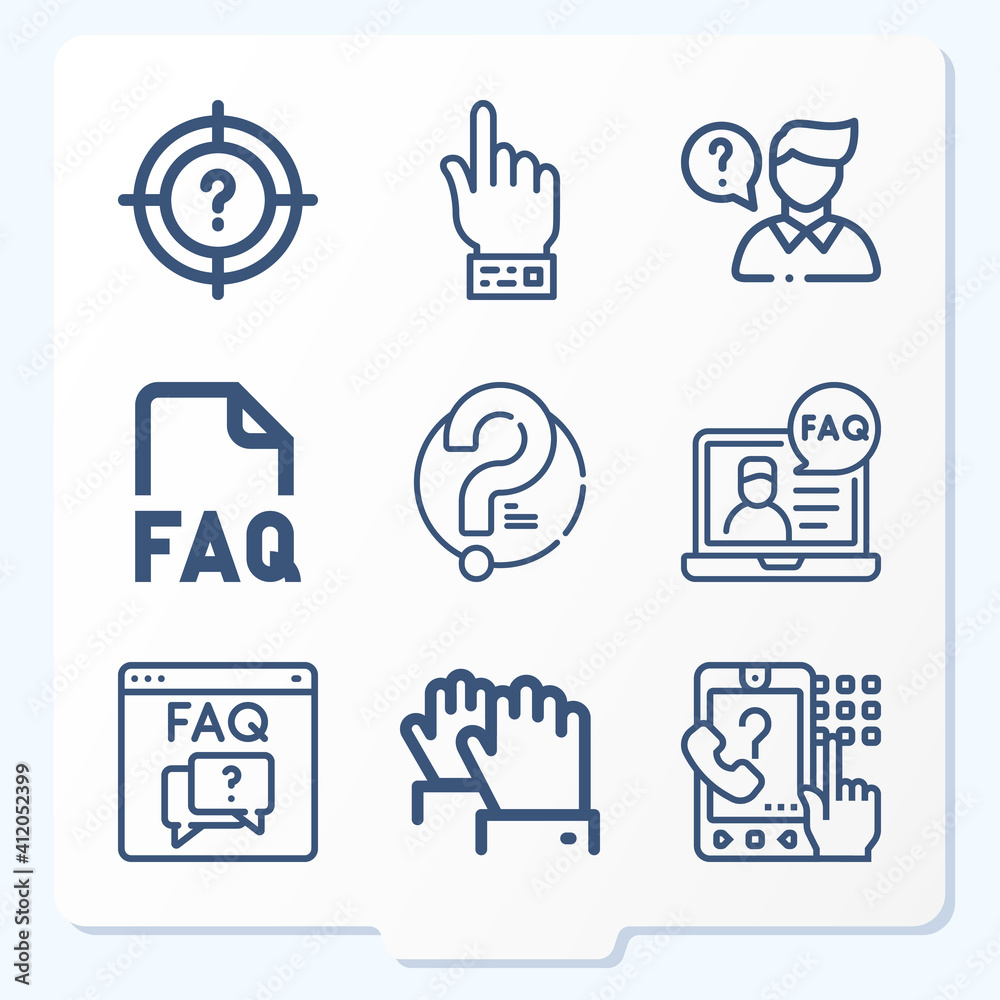 Simple set of 9 icons related to questions Simple set of 9 icons related to questions