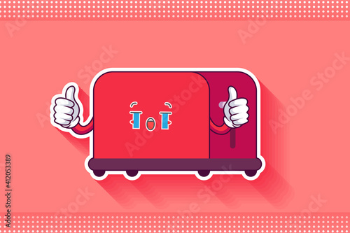 CRYING, SAD, SOB, CRY Face Emotion. Double Thumb Up Finger Hand Gesture. Toaster Cartoon Drawing Mascot Illustration.